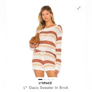 L*space oasis sweater in brick striped white tan brown long sleeve pull over